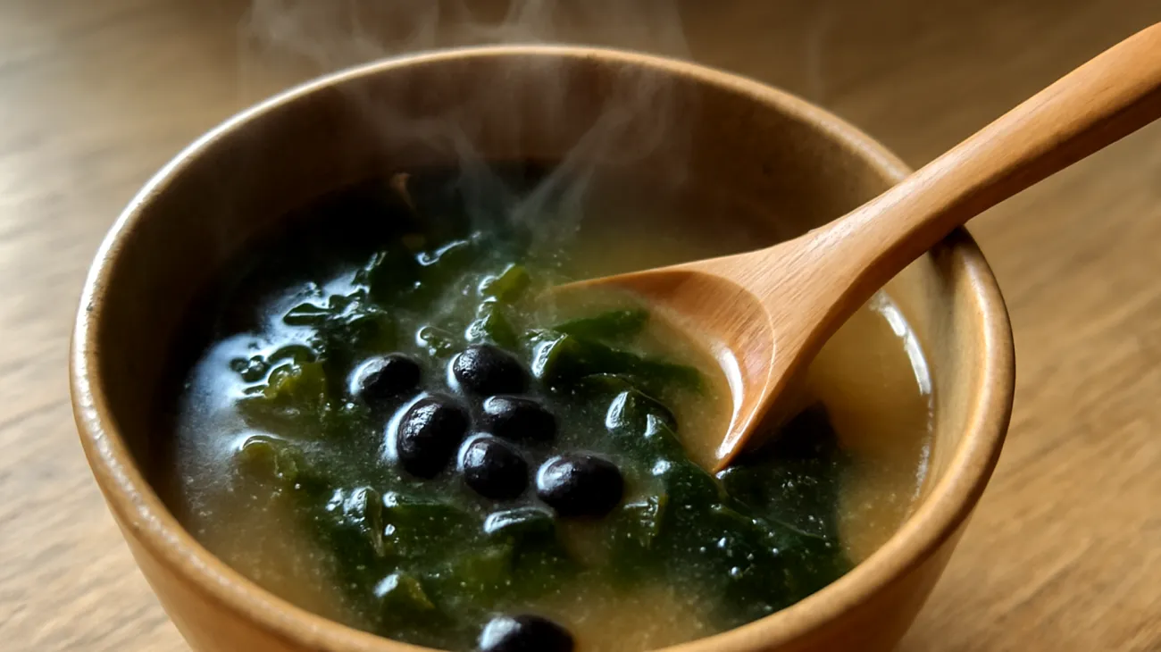 Miso-Suppe mit fermentierten schwarzen Bohnen und Seetang"