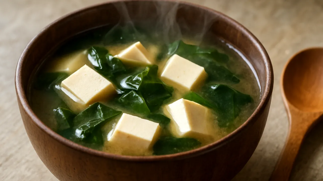 Miso-Suppe mit Wakame-Algen und Seidentofu"