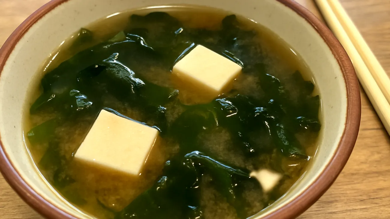 Miso-Suppe mit Wakame-Algen und Seidentofu"